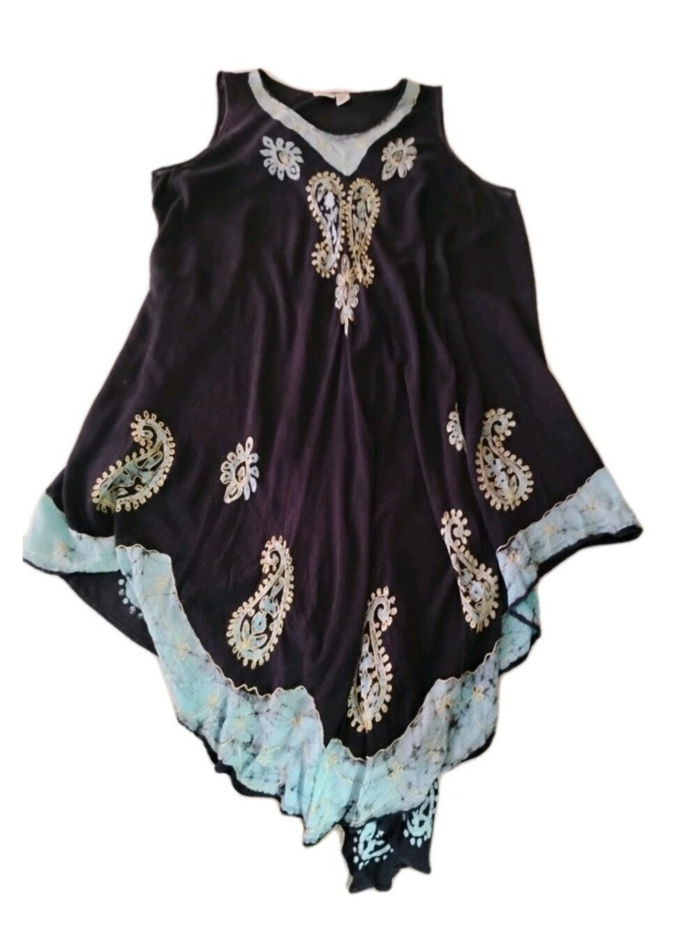 Collections Etc Womens Asymmetrical Dress Boho Embroidered Paisley Beach XL/XXL - Picture 2 of 8